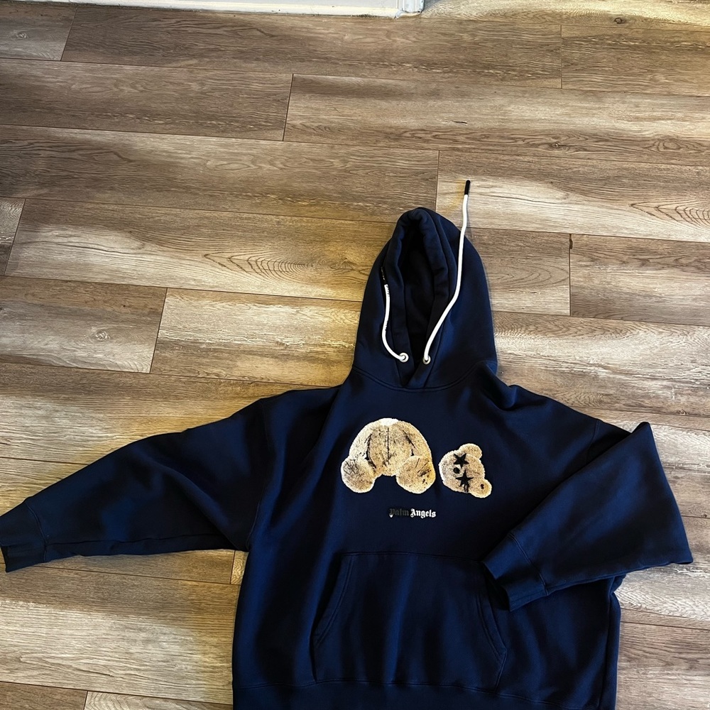 Palm Angels Bear Print Sprayed Logo Hoodie